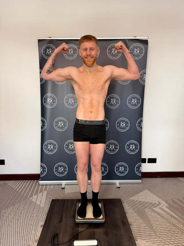Matthew on the scales at a weigh-in